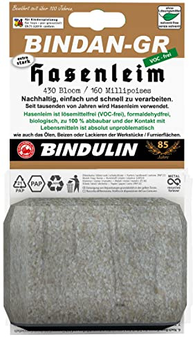 Holzleim Bindan Hasenleim Glutinleim 100 g biologisch, zu 100% abbaubar ohne Konservierungsmittel inkl. Leimpsachtel und Pinsel von E-Com24 (Hasenleim 100 gr.)