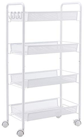 VR7 4 Tier Rolling Utility Storage Trolley Cart on Wheels Craft Toy Bedroom Kitchen Storage & Organisation Hostess Nappy Metal Trolley Laundry Bathroom Storage Unit Rack Organizer Shelve Easy Assemble