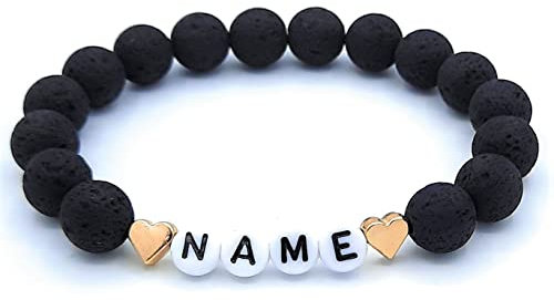 Armband mit Name aus natürlichen Lavaperlen - individuell für Dich handgefertigt - Freundschaftsarmband Partnerarmband mit Buchstabenperlen (Herzperle Rosé)