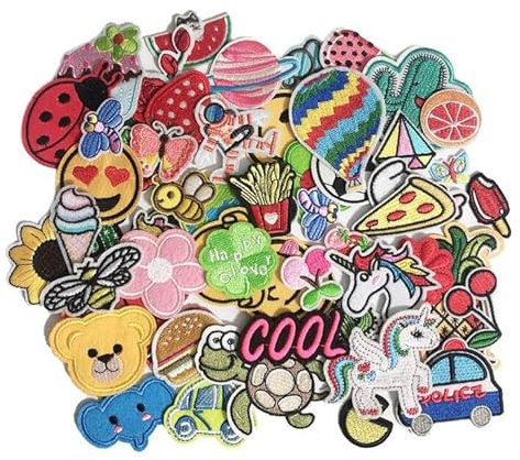 WONIHANDS 60 Pcs Random Styles gestickte Patches Eisen auf Sew On Applique für Kleidung Hosen Hüte Jeans Nähen Blume Applique Jacken DIY Zubehör