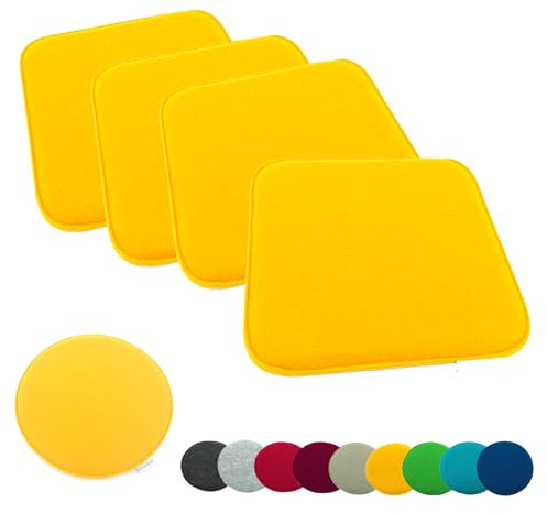 heimtexland ® 4er Pack Sitzkissen Filz Stuhlkissen Bodenkissen Polster Stuhlauflage Indoor Outdoor Kissen eckig Typ631 Filzkissen senfgelb 35x35 cm 4 Stück