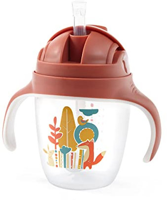 Babyono Drinking Cup from 6 Months - Leak-proof & with Straw - BPA Free - Drinking Cup with Handles for Infants & Toddlers 240 ml - Suitable for Dishwasher (Red)