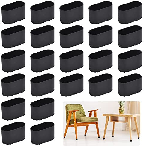 RECHCIGA 24 Stück Kunststoff Stuhlbeinkappe Stuhlbein Bodenschutz Abdeckkappe Oval Stuhlbeinschutz PE Stuhlbeinschoner Plastik Stuhl Fußkappen Schutzkappen Rutschfeste Bodenschoner, Möbel