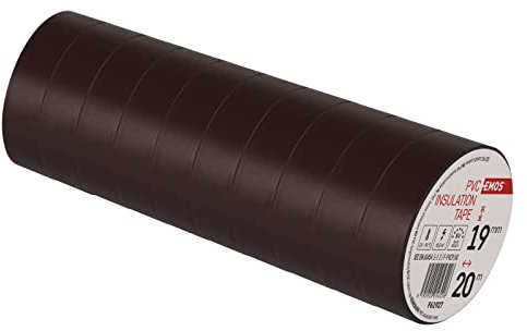 EMOS PVC-Isolierband Braun 10er Pack, 19mm x 20m, 0,13mm Bandstärke, selbstklebend, hohe Spannungsfestigkeit und Anwendungstemperaturbereich, UV-beständig, wasserdichte Verbindung, ohne Textilgewebe