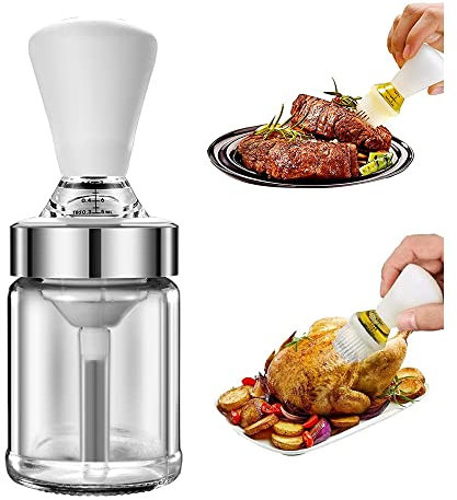 Axroad Mall 2 in 1 Oil Dispenser Bottle with Silicone Brush Leak-Proof Glass Quantitative Oil Dropper Measuring Bottle for Kitchen Cooking Baking BBQ (135 ml)