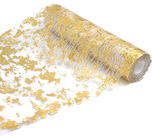 5M Gold Table Runner Birthday Wedding Christmas Party Table Decorations | Metallic 28cm width Gold Foil Table Cloth Gift Floral DIY Wrapping Ribbon