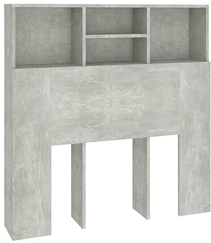 vidaXL Bett Kopfteil mit Ablagen und Regal - Wand-Kopfteil Bücherregal Betthaupt für Schlafzimmer - Betongrau 100x19x103,5cm