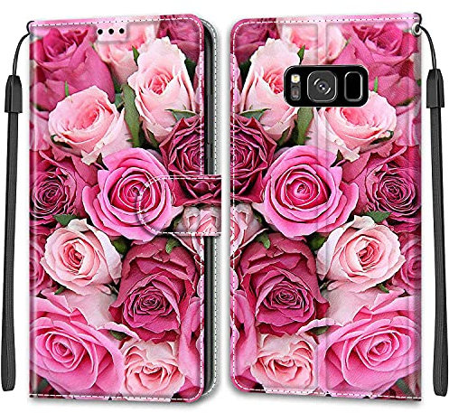 Feyten Kompatibel mit Samsung Galaxy S8 Hülle, Handyhülle Samsung S8, Handytasche S8 Schutzhülle Wallet Leder Klappbar Kartenfach Magnet Klapphülle Samsung S8 Flip Case Lederhülle (Rose 2)