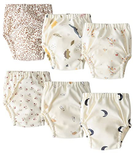 AOOPOO 6 Packs Potty Training Pants, Cotton Learning Pants Baby Waterproof Diapers Pocket Diapers, Boys Training Pants, 100% Cotton Toddler Training Pants for 0-2 Years