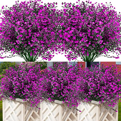 Jusvenmt 12 Bündel Künstliche Blumen Außen Kunstblumen Wetterfeste Balkonpflanzen Künstliche Sträucher Büsche UV-beständig Kunstpflanzen für Innen Außenbereich Balkon Garten Balkonkasten, Fuchsie
