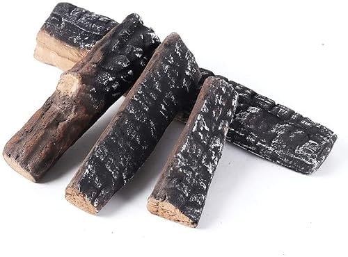 Troncos de gas para chimenea, 4 troncos de madera de cerámica, juego de troncos de madera de cerámica decorativos para interiores y exteriores, ventilados, sin ventilación, eléctricos, etanol,