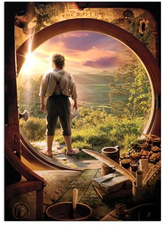 Displate Offiziell Hobbit MetallPoster Magnetische Befestigung Inklusive Lizenziert Bilder Hochwertiges Poster The Hobbit: An Unexpected Journey - Leaving Bag End Poster 67.5 cm x 48 cm