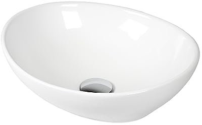 Waschbecken Keramik Aufsatzwaschbecken Oval 41 x 34 cm weiß Komplettset