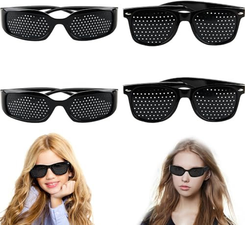 Lunettes sténopé, badaren lunettes sténopéiques * 4 paires (2 styles), lunettes à grille, lunettes sténopé noires, unisexes Lunettes sténopé