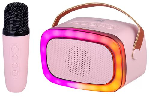 Trevi XR 8A01 MINI PARTY Speaker Wireless 10W, Altoparlante Karaoke per Bambini con Microfono Senza Fili, Effetti Voce per Feste e Bambini, Ingressi USB, Micro SD e AUX-IN, Batteria Integrata, Rosa