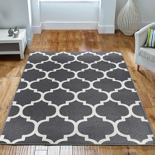 Imperial Rooms Rugs Living Room Large 160x230 Cm - Rugs for Bedroom Trellis Style Modern Floor Carpet Non Shedding Durable Super Soft Ava Grey Area Rug Easy Care