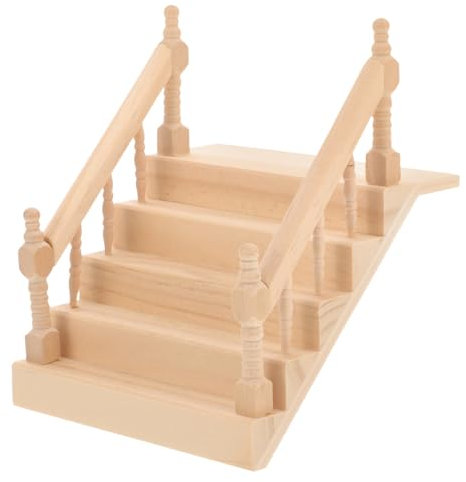 ibasenice Miniatur-Puppenhaustreppe Maßstab 1:12 Puppenhaustreppe Holzhandlauf DIY Unbemaltes Leitermodell Puppenhausmöbel Für Die Märchengarten-Puppenhausszene