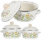 IMIKEYA 3 Stück Emaille Topf, Blumen Emaille Kochtopf Set, Küchen Emaille Suppentopf Mit Deckel Kochtopf Antihaftbeschichtet Kochtopfset Spaghettitopf Für Induktionsherde Gasherd, S/ /L
