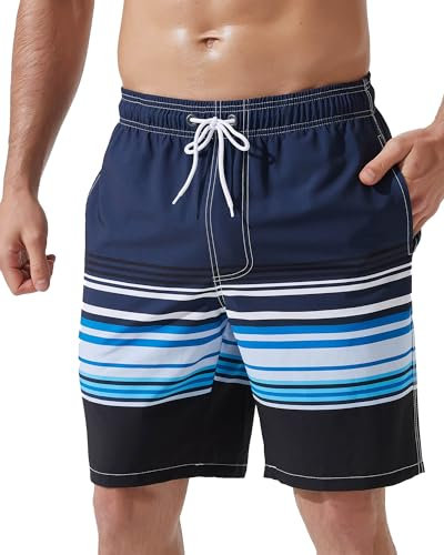 Arcweg Maillots de Bain Homme Short de Bain 2 en 1 à Séchage Rapide avec Doublure en Maille et Cordon de Serrage pour la Plage Short de Bain Décontracté pour l'été Piscine Bleu Marine et Noir M(EU)