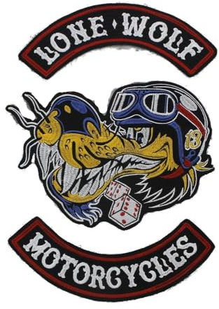 hotrodspirit - Set mit 3 großen Aufnähern, Wolfskopf, Solitär, Lone Wolf, Motorrad, Rücken, Jacke, Biker, Biker