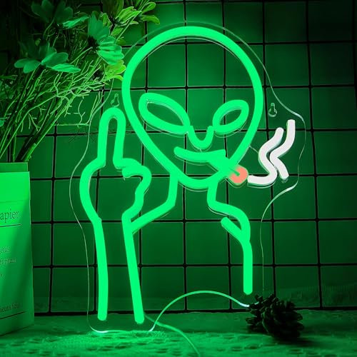 Green Alien Neon Sign LED Light for Wall Decor - Man Cave, Bar, Pub, Shop, Game Room - Gift for Birthday, Father's Day, Thanksgiving, Halloween, Christmas (XD019)