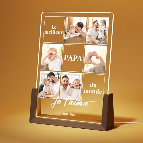LUCKOR Cadeau Fete des Peres - Personnalisé Cadre Papa avec Bébé Photo - Idee Cadeaux Fête des Pères - Cadeau Papa pour Fête des Peres, Anniversaire Original - Cadre Photo Fete des Pères - Lampe Papa
