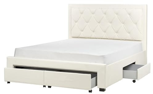 Bett Samt Hellbeige Schubladen Lattenrost 160x200 cm Chesterfield Stil Lievin