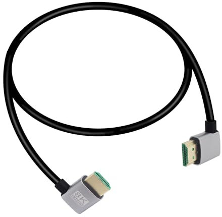 RIIEYOCA 8K 90 Degree HDMI Cable, Left Angle to Left Angle, 48Gbps High Speed 2.1, Supports 8K@60Hz, ARC, 3D for DVR, HDTV, Roku Ultra (0.5M)