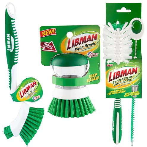 Libman Kit de brosses à Vaisselle et Bouteilles | Brosses de Nettoyage pour Une Utilisation en Cuisine | Brosse à Paille | Brosses à récurer pour Vaisselle | Brosse de Cuisine pour Gros travaux |