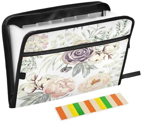 Violet Roses Fächermappe mit 13 Fächern, mit Etiketten, A4-Papier, Dokumente, Akkordeon-Ordner, Organizer, Ordner, Reißverschluss
