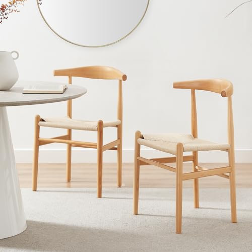 Furniturebox UK Lugar - 2x Light Wood Dining Chairs with Rope Seats - Solid Beech Wood - Curved Back - Scandi and Greek Inspired - Minimalist Dining Chairs for Kitchens Dining Rooms