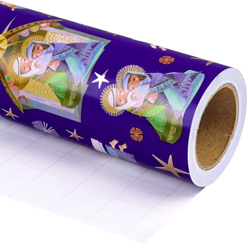 WRAPAHOLIC Weihnachtskrippen-Geschenkpapier – Jumbo-Rolle – 76,2 cm x 30 m – Blauer kleiner Engel Design für Weihnachten, Urlaub, Party Feier