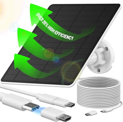 Solar Panel for Security Camera, Solar Panel with Micro USB & USB-C Port for Built-in Rechargeable Battery Outdoor Camera, IP65 Waterproof Solar Panel for Cameras, 9.8ft Cable&360° Adjustable Bracket