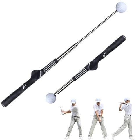 SUBORAWOS Retractable Golf Swing Trainer, Portable Telescopic Golf Grip & Swing Training Aid, Strength & Tempo Training, Golf Accessories for Warm-Up & Chipping (Black)