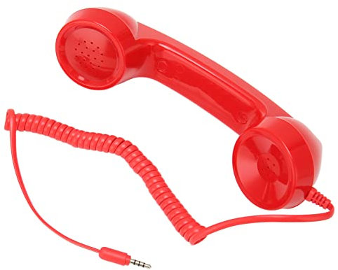 Denash Retro-Mobiltelefonhörer, 3,5-mm-Vintage-Handyhörer mit Kabel, Tragbarer Laptop-Kopfhörer, Computer-Headset für Komfortables Telefonieren (Rot)