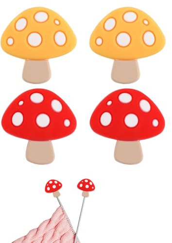 4 Stück Kleine Maschenstopper, Pilz-Stricknadelstopper Nadelstopfen aus Weichem Kieselgel Nadelspitzenschutz Nadelendkappen Stricknadel Schutzkappe Strickzubehör für Strickgeschenke