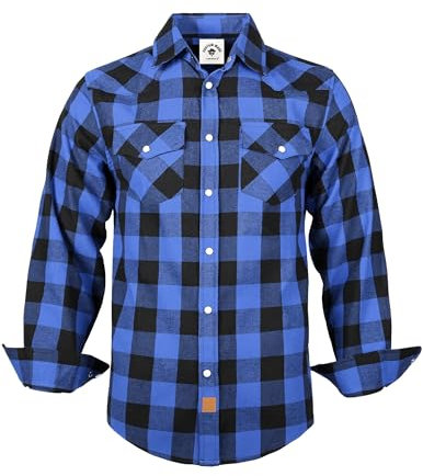 TARAINYA Chemise Flanelle Homme A Carreaux Western Cowboy Manches Longues avec Boutons-Pression Regular Fit Blau Schwarz Buffalo 3XL