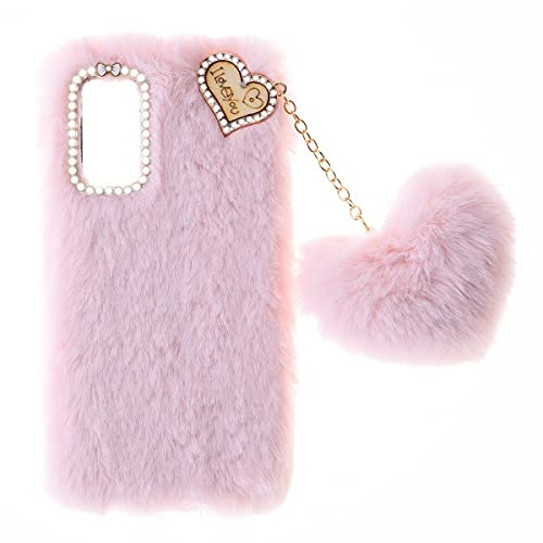 SNCLET Plush Case pour TCL 501 Coque de Protection Fluffy Fur Housse TPU Bumper Etui Antichoc Soft Warm Love Glitter Bling Diamant Fluffy Phone Cover pour TCL 501,Rose