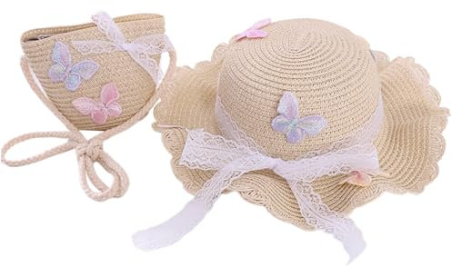 KDAMGOQE Sombrero de Paja para niños, Bolsa de Playa de Paja, Sombreros de Paja para niños, Sombrero de Paja de Chicas, Bolso de Paja, Bolsa de Playa de Paja, Bolsa de Paja, Sombreros de Playa