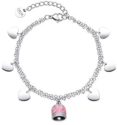 Dada Gioielli - Bracciale Donna Campanella Capri Smalto Perlato | Con 6 Pendenti Quadrifoglio Cuore Stella 17+3cm
