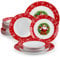 VEWEET, Série SANTACLAUS, Service de Table de Noël 18 Pièces, Vaisselle en Porcelaine pour 6 Personnes avec 6 Assiettes Plates, 6 Assiettes à Dessert, 6 Assiettes Creuses, Adapté au Lave-vaisselle