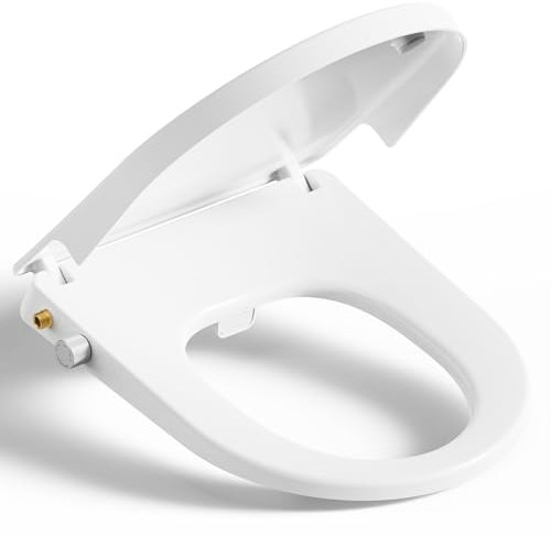 YEAUPE PRO Abattant wc japonais Forme D, YEAUPE PRO Abattant WC avec frein de chute, non électrique avec double buses rétractables autonettoyantes, Kit Abattant japonais, Blanc, 42.7 * 37CM