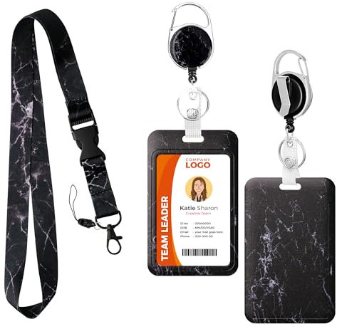 BELLALICHT Ausweishülle mit Band, Ausweishülle Kartenhülle mit Schlüsselband, Busfahrkarten Hülle, für Student, Frauen, Arbeiter, Lehrer, Krankenschwester, Doktor (Black Marble)
