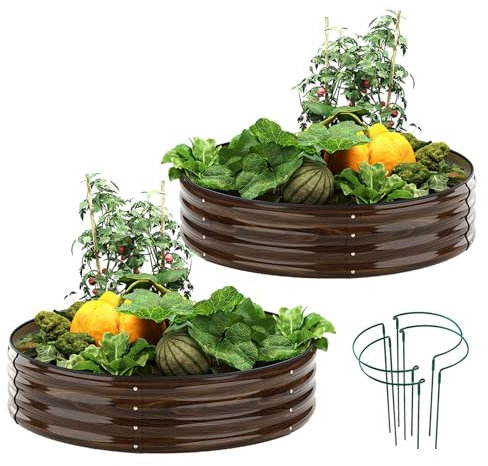 Pflanzgefäß aus verzinktem Metall, rund, Hochbeet, Set für Gartenarbeit, Outdoor-Pflanzgefäß, Pflanzkasten, Hochbeet, verzinkter Übertopf für den Außenbereich, 2 Stück, 6 x 60 x 30 cm