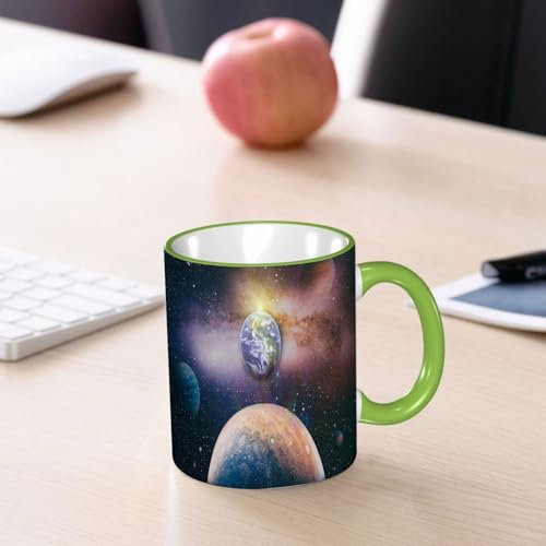 YOIUE Funny Coffee Mug - 11Oz Cups 330ml - Colored Mug Cup - Gift for Birthday,Work,Office,Panoramic View of The Earth Sun Star and Galaxy. Sunrise Over Planet Earth Vie,White Printed Coffee Cupgift