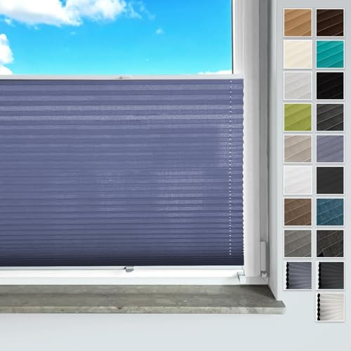 Rollmayer Plissee ohne Bohren, mit Klemmträger Plisseerollo Faltrollo Sichtschutz und Sonnenschutz für Fenster und Tür (Vigo Marine Blau,B105cm x H120cm)