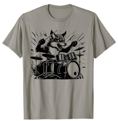 Drumming Fox Drummer Drums Music Rock Band T-Shirt