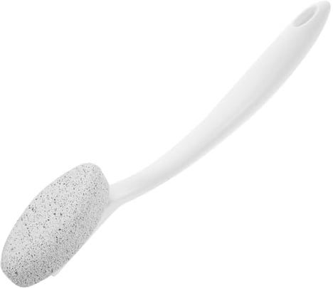 Fußdatei mit Langem Griff für Hornhautentfernung, Winter Geschenkideen | ABS und Stein, Ergonomische Form, Weiß, für Zehen und Fersen, Pediküre im Bad oder Salon, Weihnachten Event
