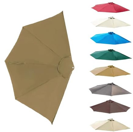 MACAGGTNTU 270cm Halb Sonnenschirm Ersatzbezug 5 Streben Halbrund Sonnenschirm Stoff Bezug Für Strand, Markt, Garten, Weinrot Ersatz-Regenschirmstoff(Khaki)