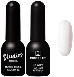 DIDIER LAB Premium Gel Nail Polish Set HEMA Free - Hard Base Gel Polish with Invisible Fiberglass Particles 8ml and Top Coat No Wipe Super Shiny 10ml - For Long-Lasting Glossy Nails - LED UV